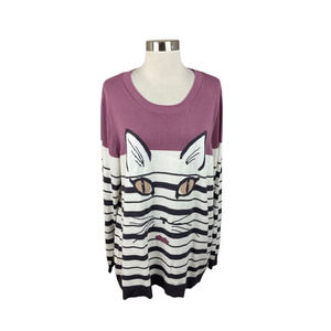 Diane Gilman NEW Purple Pink Kitty Cat Face Sweater Size 2X Long Sleeve Knit